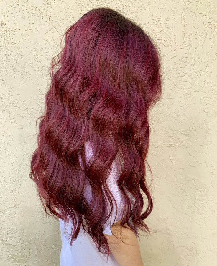 Light Red Violet Brown Hair, Red Ish Purple Hair, Lavender Red Hair, Red Lavender Hair, Red Violet Brown Hair, Red Hair Peekaboo, Purplish Red Hair, Red Roots Hair, Hair Shadow Root