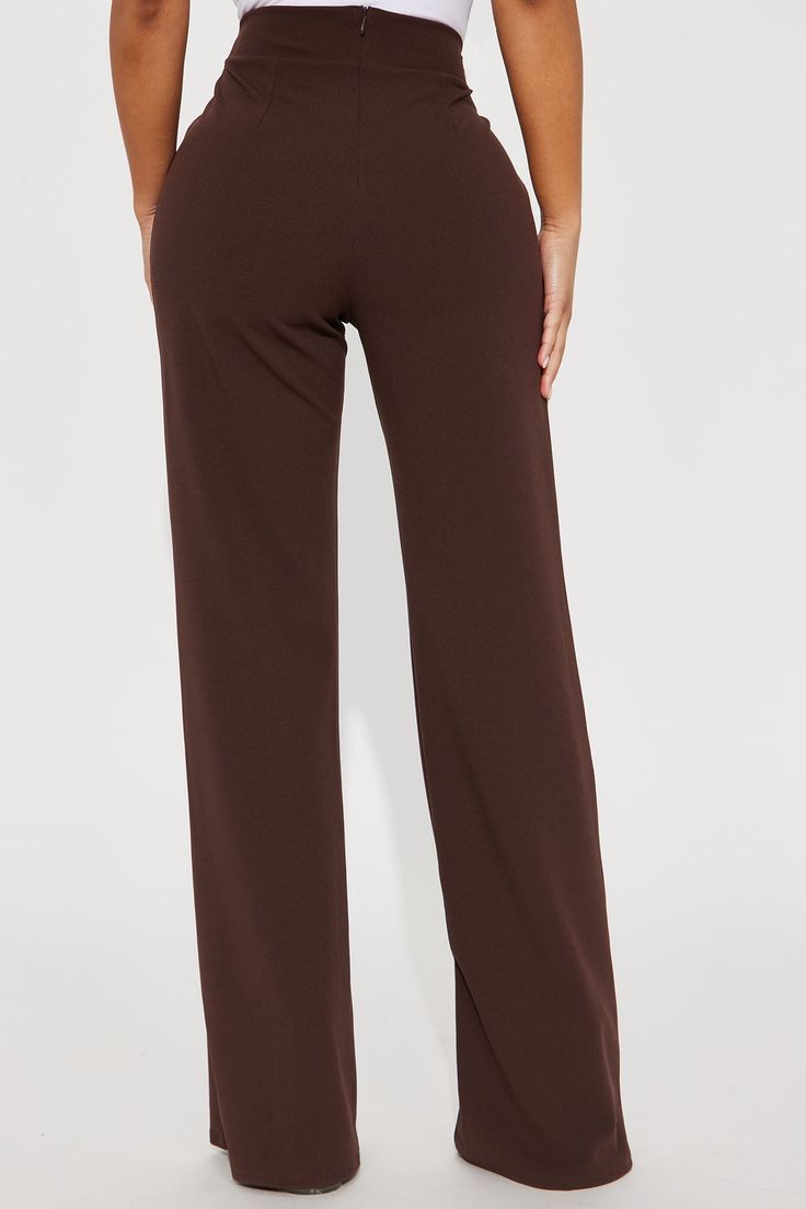 Available In Black, White, Taupe, And Chocolate. Wide Leg Dress Pants Asymmetrical Button Detail Back Zipper Closure Front Seam Detail Clean Finish Hem Stretch Crepe Knit High Waist High Rise Petite 32" Inseam 95% Polyester 5% Spandex Imported | Petite Call It Even Wide Leg Dress Pants in Chocolate Brown size Small by Fashion Nova Chocolate Fashion, Wide Leg Dress Pants, Stretch Crepe, Button Detail, Chocolate Brown, Dress Pants, Fashion Nova, High Waist, Wide Leg