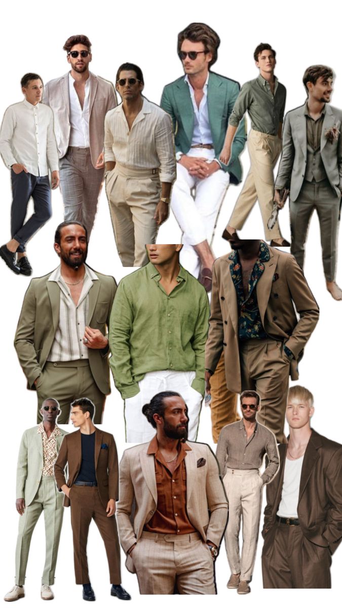 Island formal wedding guest attire for men with earth tones meant for a beach wedding Wedding Guest Attire For Men, Earth Tone Men Outfit, Beach Formal Men, Men Wedding Attire Guest, Wedding Guest Outfit Men, Male Wedding Guest Outfit, Beach Wedding Guest Attire, Mens Beach Wedding Attire, Wedding Guest Men