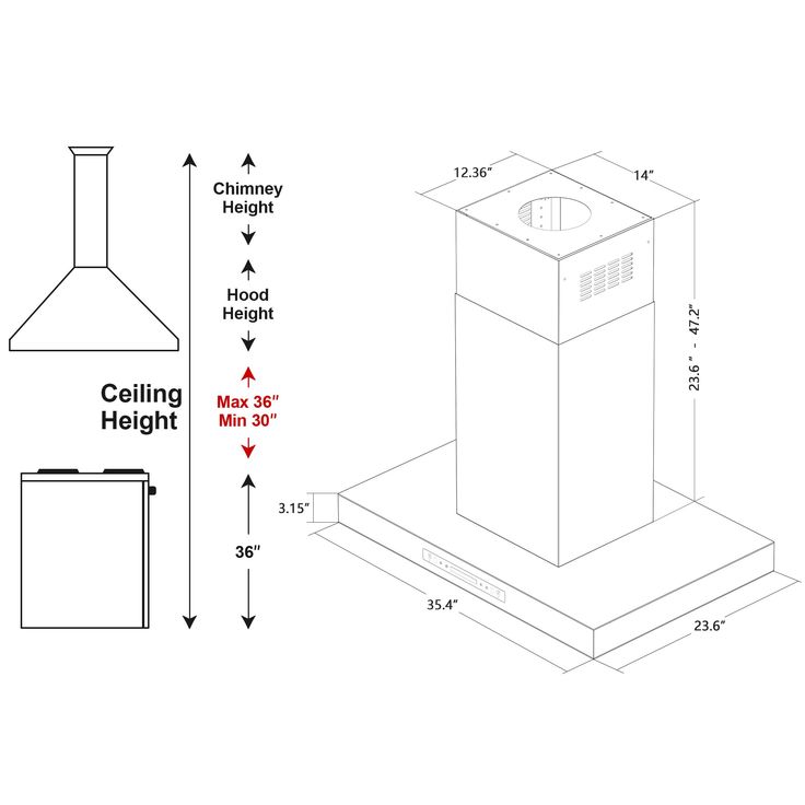 a drawing of a chimney with measurements for it and the height of the chimney is shown below