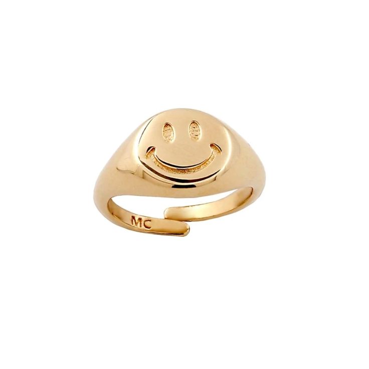 14kt gold plate Smiley Pinky Ring Adjustable to fit Material Girl, Pinky Ring, Material Girls, 14kt Gold, Smiley, 404 Not Found, Gold Plate, Stud Earrings, Not Found