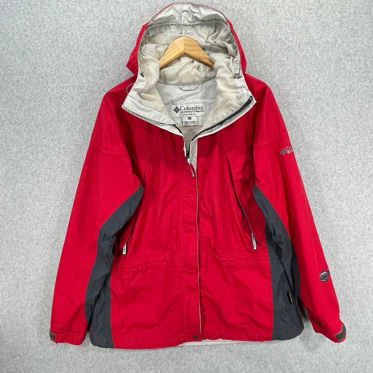 Vintage Columbia Sportswear Women's Jacket Red Gray White Zipper Size XL The jacket zips and snap button for closure and has a hood and two front pockets Hood is not removable armpits have zipper opening for better air flow  Measurements: Shoulders: 13 inches Pits to Pits: 21 inches Length: 30 inches Double-check your measurements to ensure proper fit  Good condition overall no rips I did notice a few spots shown in photos so please check all photos to ensure happiness with your purchase If you have any questions or concerns, please feel free to message us, and we will get back to you as soon as possible.  Thank you for checking out our listings, we are in the process of listing more 90s and Y2K vintage fashions and other items so make sure you add us to your favorites to get an alert when Red Hooded Outerwear With Zipper Closure, Red Hooded Outerwear With Zipper, Red Hooded Jacket With Zipper Closure For Winter, Long Sleeve Hooded Jacket With Zipper For Outdoor Activities, Hooded Jacket With Zipper Closure For Outdoor Activities, Outdoor Hooded Jacket With Zip Fly, Red Hooded Jacket With Pockets For Cold Weather, Red Long Sleeve Hooded Jacket For Outdoor Activities, Functional Red Hooded Jacket For Outdoor Activities