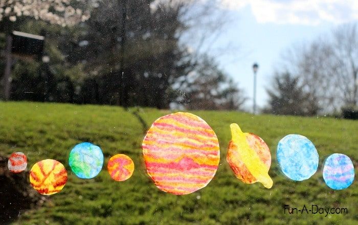 the solar system is made out of paper plates and string on a window sill