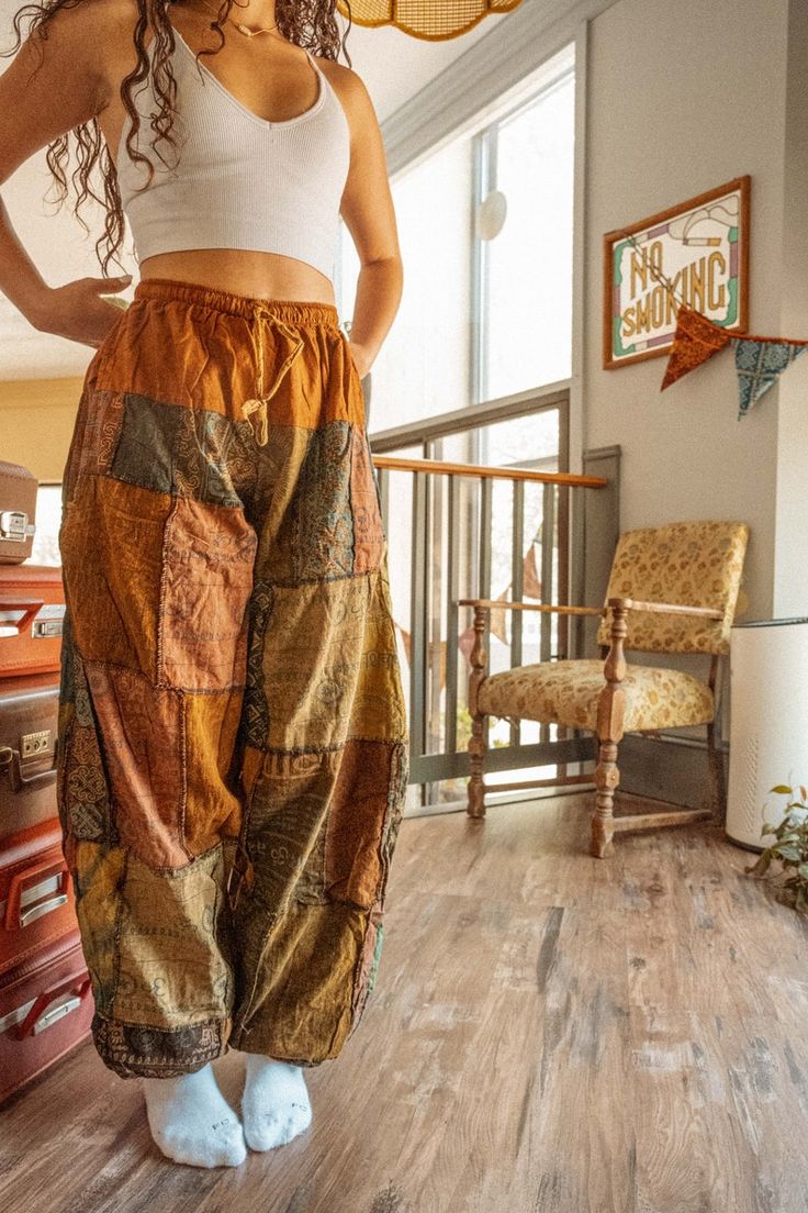 Thai Hippie Patchwork Cotton Joggers, Patchwork Drawstring Clothing, Unique Pants, Boho Design, Free Spirit Style, Men's Women's Hippie Pant - Etsy Vetement Hippie Chic, Looks Hippie, Unique Pants, Estilo Hippy, Mode Hippie, Earthy Outfits, Estilo Hippie, Hippie Pants, Hippie Look