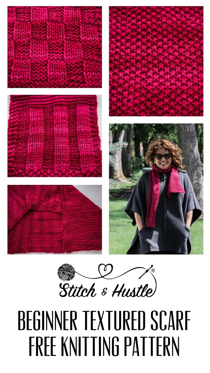 the knitted scarf is shown with text overlay