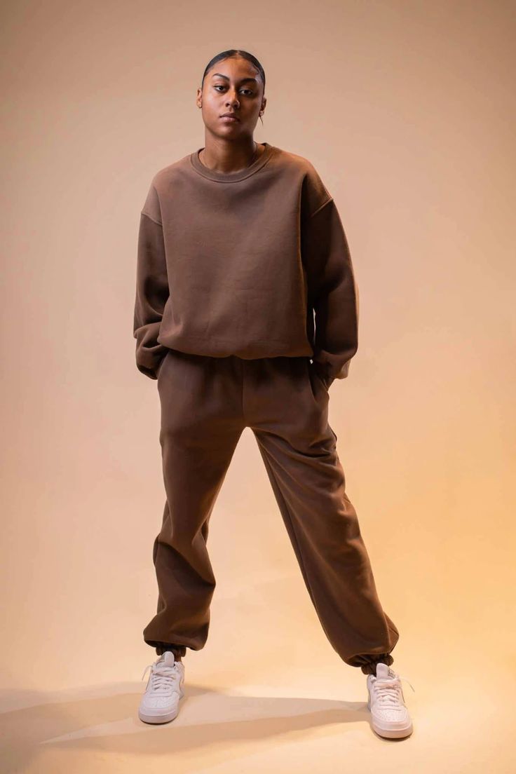 Womens Unisex Metropolitan Crew Neck Brown Set, Grey Sweatsuit, Streetwear, Tracksuit Fleece, Two Piece Set, Sweatpants Set - Etsy Relaxed Fit Fleece Sweats For Loungewear, Relaxed Fit Sweats With Elastic Cuffs For Streetwear, Basic Sweatpants For Fall Streetwear, Winter Tracksuit With Ribbed Waistband For Loungewear, Fleece Sweats With Elastic Cuffs For Loungewear, Oversized Sportswear Sweatpants For Leisure, Relaxed Fit Tracksuit With Ribbed Cuffs For Fall, Oversized Fleece Sweats For Lounging, Solid Color Relaxed Fit Tracksuit For Lounging