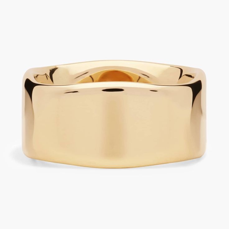 Sometimes it's great to get bent out of shape! The classic round ring comes on strong in a wide format, shaped into a square, and shining with brightness from highly polished 14k yellow gold. Due to this ring's delicate nature, we do not recommend for daily wear and are unable to resize or repair. Modern 14k Gold Rings For Everyday Luxury, Luxury Wide Band Open Ring With Polished Finish, Modern Diamond Ring With Thick Band For Formal Occasions, Modern Thick Band Diamond Ring For Formal Occasions, Yellow Gold Wide Band Promise Ring, Modern Diamond Ring With Thick Band, Timeless Wide Band Yellow Gold Ring, Elegant Yellow Gold Open Band Wide Ring, Timeless White Gold Thick Band Ring