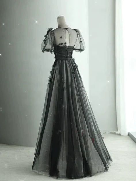 Black Round Neckline Tulle A-line Party Dress, Black Tulle Evning Dress Tulle Butterfly, Long Black Evening Dress, Tulle Long Prom Dress, Prom Dress Black, Prom Dress Inspo, Chique Outfits, Formal Evening Dress, Black Formal, Prom Dress Inspiration