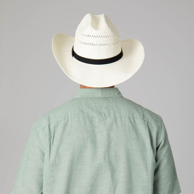 The Mens Ivory Cowboy is a stunning hat designed for those who want to stay stylish and protected from the sun. Crafted from 100% paper, this cowboy hat is a classic cattleman's crease cowboy with a 4" brim, crown ventilation, and faux suede band. Offering UPF 50+ sun protection, the Mens Ivory Cowboy is the perfect luxurious accessory for your next outdoor excursion. Features: Color: IvoryMaterials: 100% PaperSize: 59cmBrim Size: 4"Sun Protection: UPF 50+ Classic Sun Hat For Kentucky Derby And Rodeo, Classic Sun Hat For Ranch In Summer, Cream Panama Hat For Summer Ranch, White Single Vent Sun Hat For Summer, Summer Cream Panama Hat For Ranch, Cream Summer Ranch Panama Hat, Western Cream Straw Hat With Short Brim, Western Style Cream Straw Hat With Short Brim, Cream Western Straw Hat With Short Brim