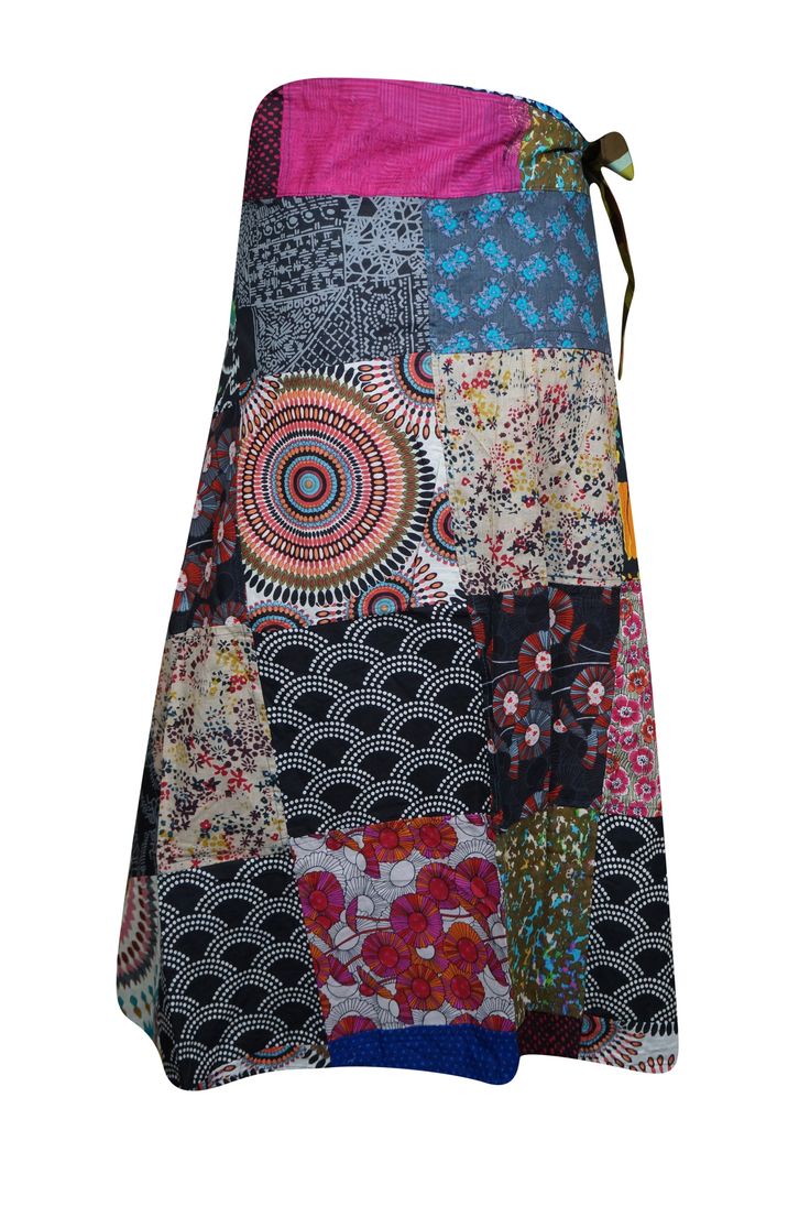 This Women's Retro Wrap Skirt is handmade with bright, colorful cotton fabric and designed with adjustable wrap closure for a custom fit. This skirt is perfect for a range of occasions, from vacations to travelling to your favorite destinations, making it a versatile closet staple. Its one size design ensures an effortless fit and comfortable style. Summer time bohemian chic clothing can be dressed up in so many different ways, its your imagination unlimited! Add some boho-chic to your wardrobe Hippie Cotton Maxi Skirt For Festivals, Hippie Blue Maxi Skirt For The Beach, Bohemian Cotton Skirt For The Beach, Bohemian Cotton Skirt For Beach, Cotton Patchwork Maxi Skirt, Hippie Cotton Skirt For Beach, Hippie Cotton Maxi Skirt For Beach, Hippie Cotton Maxi Skirt For Vacation, Hippie Cotton Patchwork Maxi Skirt