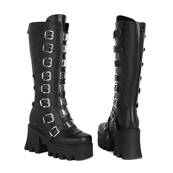 Elevate your punk style with our Gothic Buckle Boots! Embrace the rebellious spirit in these sleek black knee-high shoes. Unleash your bold and stylish edge with the perfect blend of fashion and attitude.