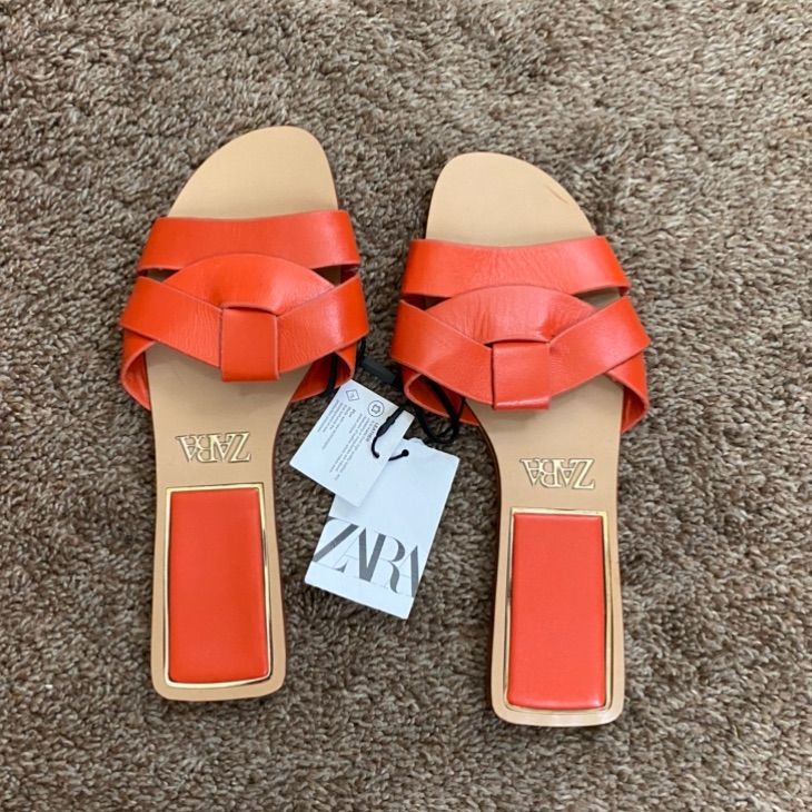 Zara | Nwt Orange Leather Sandals | Size: 36 (5.5) | Color: Orange | Fits A Size 5.5 - 6 | Stylish Sandals For The Summer | Fun Color | In Excellent Condition Orange Closed Toe Mules For Summer, Summer Orange Closed Toe Mules, Leather Low Heel Heels For Vacation, Orange Flat Sandals For Spring, Leather Sandals With Low Heel For Vacation, Orange Flat Heel Heels For Summer, Chic Orange Leather Mules, Chic Orange Flat Sandals, Chic Flat Orange Sandals