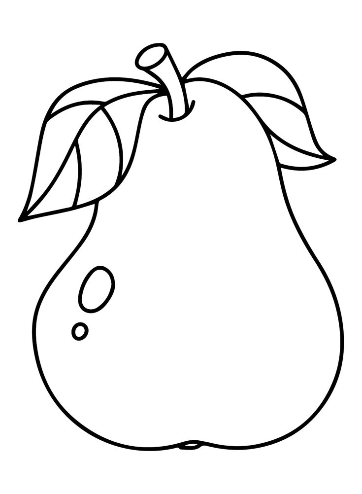 a line drawing of a pear with leaves on it