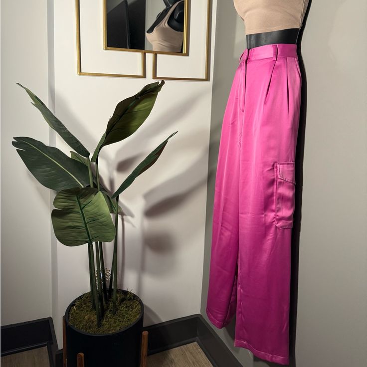 Pink Cargo Silk Pants With 6 Pockets. 100% Polyester. Size 8 Can Fit A Size 6 As Well. Never Worn Pink Cargo Pants, Cargo Pants Color, Silk Pants, Pants Color, Cargo Pants, Pant Jumpsuit, Pink Ladies, Wide Leg, Pants For Women