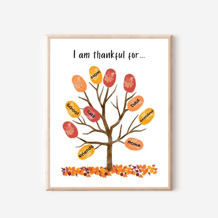 a print with the words i am thanksgiving for and an image of a tree that has leaves on it