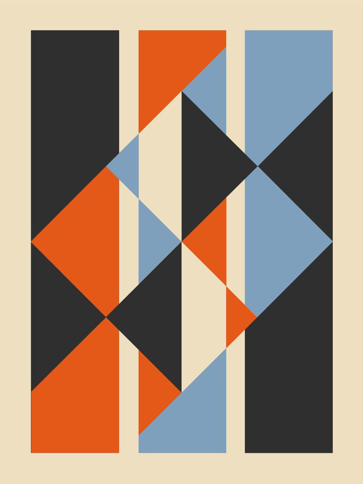 an orange, black and blue geometric design