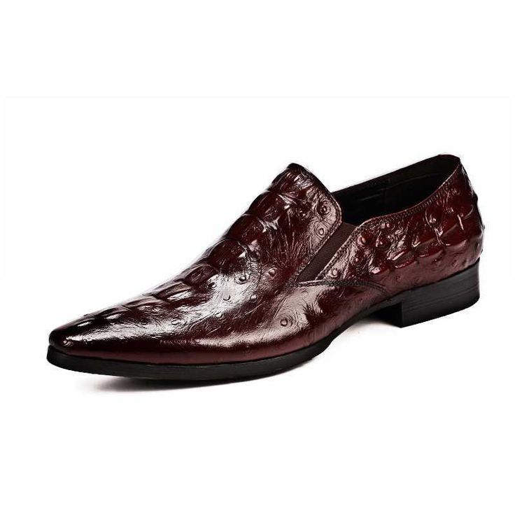 Introducing our Chic CrocLeather Pointed Toe Slip-On Dress Shoes, the epitome of sophistication and style. Crafted with meticulous attention to detail, these brogue shoes are designed to elevate your formal attire to new heights. Made with genuine cow leather lining, these shoes offer unparalleled comfort and durability. The round toe shape adds a touch of elegance, while the slip-on closure type ensures effortless wearability. The outsole material is crafted from high-quality rubber, providing excellent traction and stability on any surface. Whether you're attending a business meeting or a special occasion, these shoes will keep you steady and confident. The insole material is made from full grain leather, offering superior cushioning and support for all-day comfort. Say goodbye to tired Fitted Slip-on Oxfords With Brogue Detailing, Fitted Slip-on Oxfords For Formal Occasions, Elegant Burgundy Loafers With Rubber Sole, Patent Leather Slip-on Oxfords With Brogue Detailing, Fitted Wingtip Loafers For Galas, Classic Wingtip Loafers For Party, Elegant Slip-on Oxfords With Red Sole, Pointed Toe Loafers With Brogue Detailing For Galas, Fitted Wingtip Dress Shoes With Red Sole