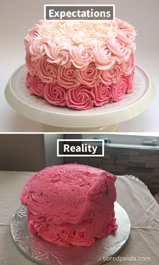 two different types of cake with the words expectations, expectations and expectations