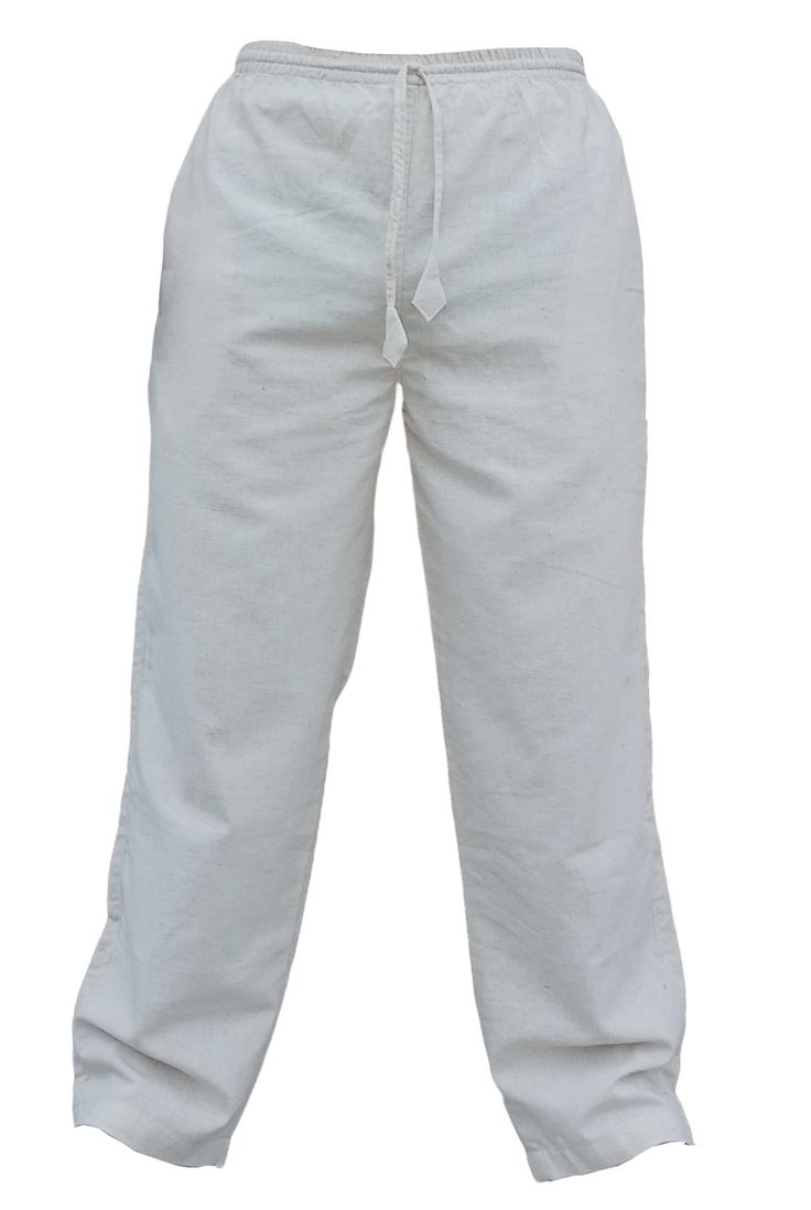 These are casual linen trousers. Features: ★ Material: upto 40% Linen and rest cotton ★ Select your size by clicking on the 2nd picture ★ A high quality fabric(quality weaving) ★ A high quality stitching ★ Simultanously elasticated and draw string fitted waist ★ High quality weaving and very strong fabric ★ Has 2 side pockets and 2 hip pockets ★ Pre-washed fabric ★Colour: Cream Pocket design difference: Please note M and L have 2 buttons on each pocket whereas XL and 2XL have 1 button on each po Summer Linen Parachute Pants For Loungewear, Casual Cotton Parachute Pants For Beach, White Cotton Straight Leg Harem Pants, Summer Straight Leg Cotton Sweatpants, Casual Flax-colored Cotton Bottoms, Wide Leg Linen Cargo Pants For Loungewear, Casual Cotton Bottoms In Flax Color, Beach Cotton Bottoms In Flax Color, Relaxed Fit Linen Parachute Pants For Loungewear