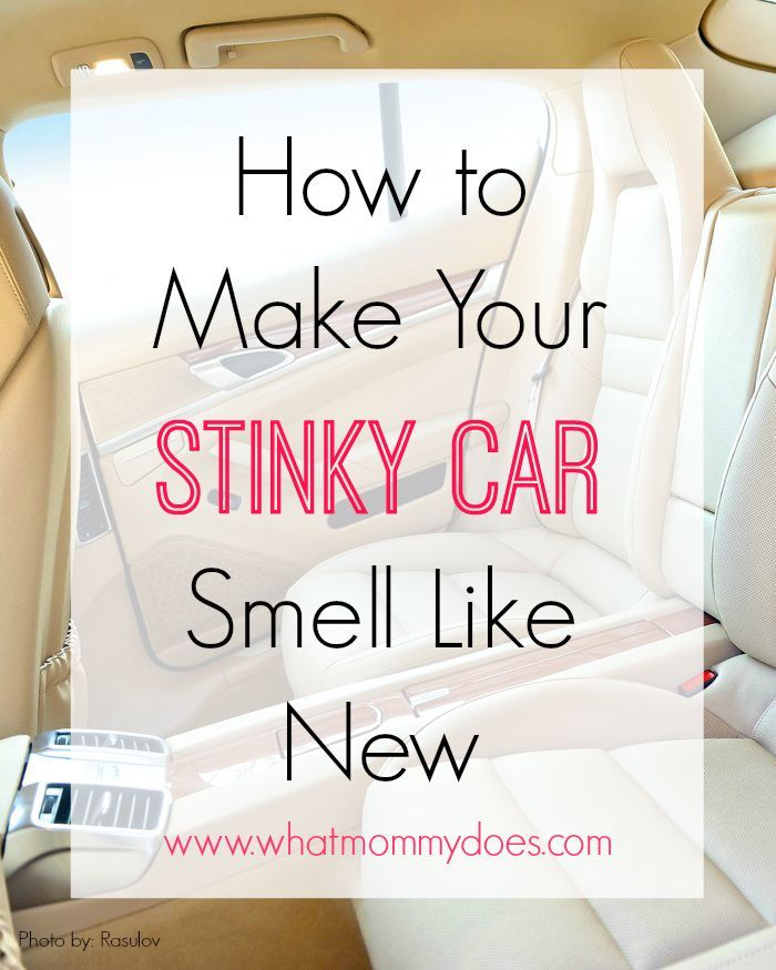 the inside of a car with text overlaying how to make your stinky car smell like new