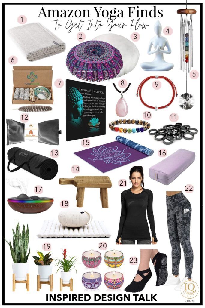 a poster with yoga items and accessories on it