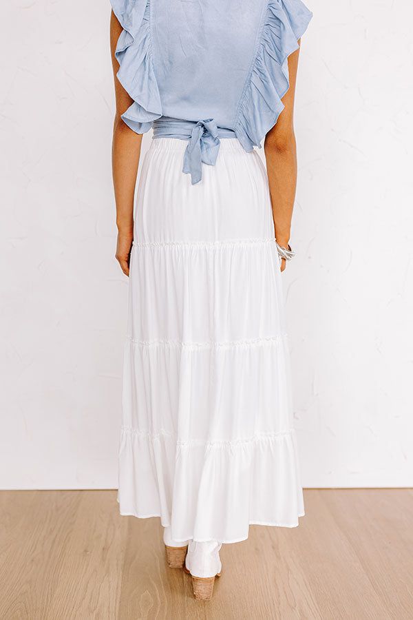 - Say in the summer breeze with this flowy maxi skirt! - Fully lined material - A stretchy elastic waistline - A flowy silhouette that ends in a maxi skirt length hemline Measurements S : Hip 36", Length 36.5", Waist 27". M : Hip 38", Length 36.5", Waist 29". L : Hip 40", Length 37", Waist 31". Breezy Ruffled Maxi Skirt For Vacation, Breezy Ruffled Maxi Skirt For Beach, Breezy Beach Maxi Skirt With Ruffles, Summer Rayon Lined Maxi Skirt, Summer Relaxed Fit Rayon Maxi Skirt, Flowy Maxi Skirt With Elastic Waistband For Summer, Breezy Ruffled Maxi Skirt, Breezy Vacation Maxi Skirt With Elastic Waistband, White Rayon Bottoms For Vacation