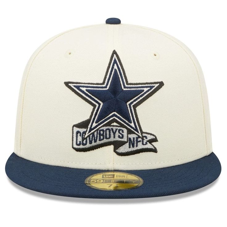 Get ready for the upcoming season with this Dallas Cowboys 2022 Sideline 59FIFTY Fitted Hat. This New Era hat proudly displays an embroidered Dallas Cowboys logo on the front with the team's name and conference banner underneath. The official NFL shield is embroidered on the side of the hat, in addition to a team logo on the rear, finalizing the spirited look that you'll see players and coaches wearing on the field throughout the 2022 season. Six panel construction with eyelets Officially licens Throwback Curved Brim Hats For Baseball Season, Navy Flat Bill Hat For Baseball Season, Throwback Game Day Hat With Curved Brim, Game Day Throwback Hat With Curved Brim, Throwback Curved Brim Hat For Game Day, Adjustable Throwback Hat For Baseball Season, Baseball Season Fan Merchandise Flat Brim Hat, Flat Brim Baseball Fan Merchandise Hats, Navy Curved Brim Hat For Game Day