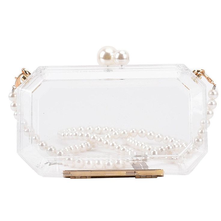 Fashion Clear Acrylic Box Clutch Purse Women Transparent Handbag Plastic Barrel Shaped Bag Girl Party Bag with Pearl Chain Chic Portable Evening Bag For Gift, Chic Portable Evening Bag As Gift, Chic Compact Evening Bag For Gift, Elegant Clear Square Bag, Chic Evening Bag For Gift, Chic Portable Clutch Gift, Chic Portable Clutch For Gift, Chic Clutch As Gift, Pearl Handle Clutch Box Bag As Gift