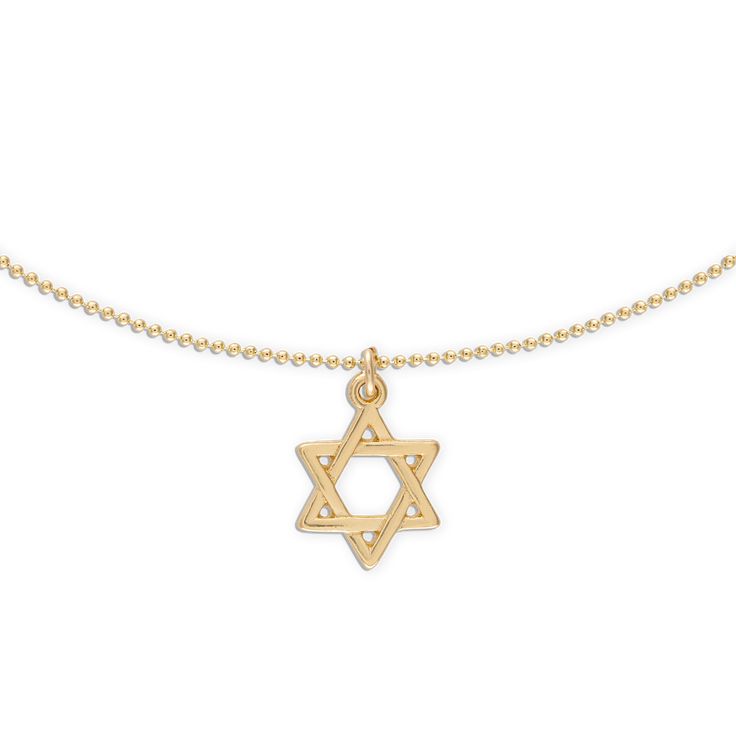 18k gold filled 1mm diamond cut ball chain necklace 14k 11mm gold filled Star of David charm Lobster clasp closure View our size chart for length questions 14k Gold Star Of David Necklace, Tarnish Resistant, Minimalist Gold Necklace With Star Of David, Yellow Gold Star Of David Charms Jewelry, 14k Gold Star Charm Necklace, 14k Gold Necklace With Star Charm, Star Of David Yellow Gold Plated Jewelry, Dainty Star Of David Jewelry With Adjustable Chain, Yellow Gold Star Of David Jewelry With Delicate Chain, Yellow Gold Charm Necklace With Star Of David Charm