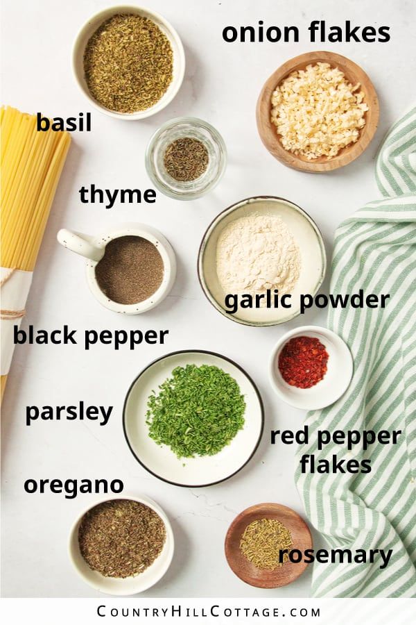 the ingredients to make an italian pasta recipe are shown in bowls and on top of each other