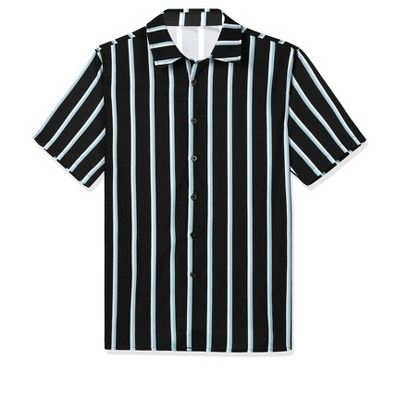 Bring smart styling into your everyday wardrobe with the Lars Amadeus Short Sleeve Shirt in Structured Stripe. The classic-fit shirt tapers throughout the body and hem for a casual look. You can match it with pants, jeans, shorts to complete your casual look. The weekend-ready shirt is crafted from a soft, lightweight supple woven with a silk-like feel in a mixed stripe design. Classic Camp Shirt For Summer Beach, Classic Summer Camp Shirt For Beach, Striped Camp Collar Shirt For Beach, Classic Camp Collar Beach Shirt, Striped Shirt With Button Closure For Summer, Black Shirt With Button Closure For Summer, Black Button Closure Shirt For Summer, Striped Button Closure Shirt For Summer, Striped Button-up Shirt For Summer