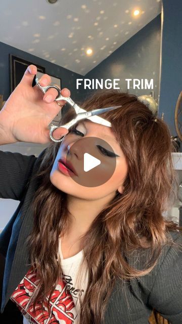 How To Trim Fringe Bangs, Short Choppy Fringe, Shag Fringe Long Hair, Shag Fine Hair Medium, Bang Trim Tutorial, Shag Hairstyle With Bangs, 70s Shag With Bangs, How To Style Shag Haircut Video, How To Cut Your Own Hair Wolf Cut