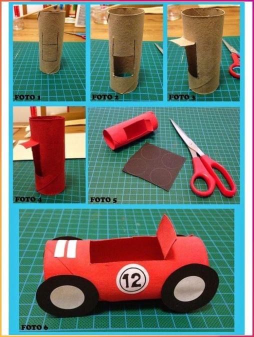 the instructions for making a paper car with toilet paper and scissors are shown in this image