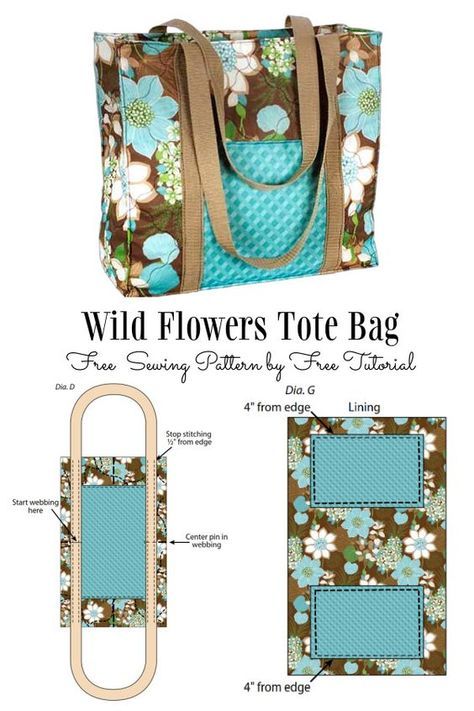 the wild flowers tote bag pattern is shown with instructions for how to make it