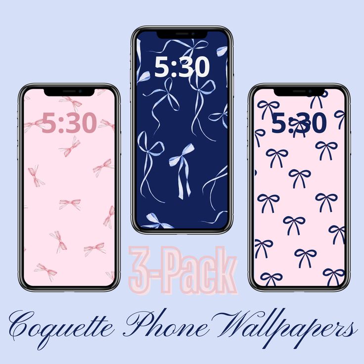 three phone wallpapers with bows and numbers on them