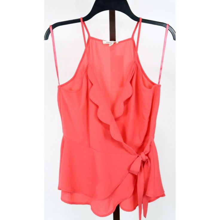 ...Womens Coral Size L Meaurements: Length: 24" Chest: 36" Fabric Content: 95% Polyester/5% Spandex. Hand Wash. Condition: New With Tags Brand: Monteau Size Type: Regular Size: L Type: Blouse Style: Wrap Color: Coral Material: Polyester Blend Fit: Regular Department: Women Pattern: Solid Neckline: V-Neck Sleeve Length: Sleeveless Garment Care: Hand Wash Only Closure: Pullover Country/Region Of Manufacture: Vietnam Pink Sleeveless Camisole For Brunch, Spring Sleeveless Camisole With Ruffles, Spring Sleeveless Ruffled Camisole, Feminine Sleeveless Camisole With Ruffles, Feminine Sleeveless Ruffled Camisole, Feminine Ruffled Sleeveless Camisole, Sleeveless Ruffled Camisole For Brunch, Chic Ruffled Sleeveless Camisole, Sleeveless Ruffled Tops For Brunch