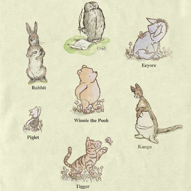 the winnie the pooh character sheet has many different animals and their names on it