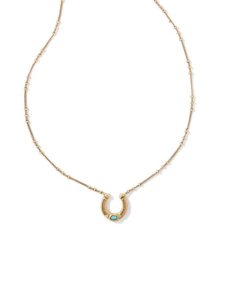 Noble Vintage Gold Horseshoe Pendant Necklace in Variegated Dark Teal Magnesite | Kendra Scott Classic Horseshoe Gold Necklace, Horseshoe Pendant Necklaces, Gold Horseshoe Necklace For Gift, Yellow Gold Horseshoe Necklace Gift, Nickel-free Silver Horseshoe Necklace, Sold Out Sign, Horseshoe Pendant, Dark Teal, Kendra Scott