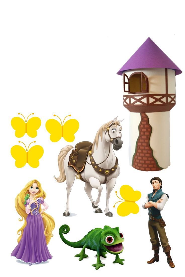 there are many different toys and figures on this page, including a princess riding a horse