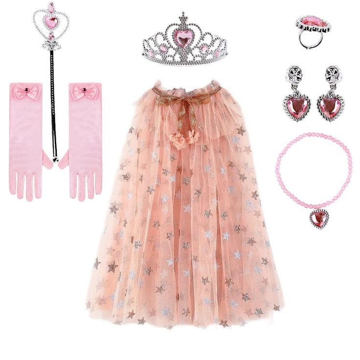 PRICES MAY VARY. ✨Princess Costume Cape for Girls: Sparkly and dreamy, this costume cape is as though the touch of a fairy godmother has made it. This girl's princess cape is sure to add glamour to any outfit for play, a birthday outfit or holiday dress. Complete with a magical wand, a tiara crown, a pair of royal gloves and three pieces of jewelry accessories that every princess must have in their dressers (necklace, ring and earrings). ✨Magic in the Details: Little girls princess cape comprise Princess Style Tulle Costume For Party, Princess Style Tulle Party Costume, Pink Princess Fairy Dress For Costume Party, Princesscore Costumes For Halloween Party, Princess Tulle Costume For Dress-up, Princess Style Tulle Costume For Dress-up, Princesscore Halloween Party Costume, Halloween Party Princesscore Costumes, Princess Style Tulle Dress For Costume