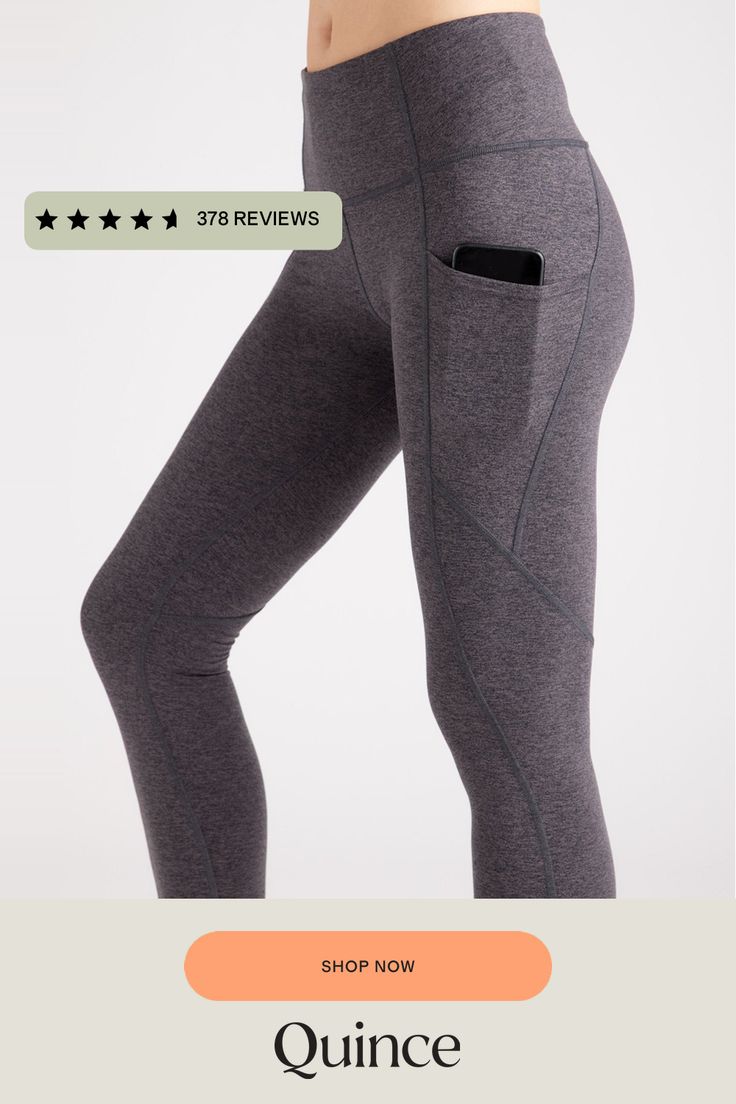 From yoga days to lounge days, our Pocket Leggings are light and breathable, letting you focus on your flow. Quick-drying, moisture-wicking, anti-microbial fabric with the 4-way stretch you love keep you comfortable all day long. Plus, the hidden waistband pocket fits a card or a key for unencumbered outdoor activities.  | Quince | Women's Ultra-Soft Performance Pocket Legging in Heather Charcoal, Size Large, 100% Polyester Sweat-resistant Athletic Yoga Bottoms, Functional Gray Activewear For Light Exercise, Comfort Stretch Yoga Pants With Comfort Waistband For Sports, Comfortable Moisture-wicking Activewear Pants, Moisture-wicking Comfortable Activewear Pants, Functional Activewear With Pockets For Light Exercise, Moisture-wicking Comfortable Activewear, Comfortable Activewear With Side Pockets, Midweight Yoga Activewear With Pockets