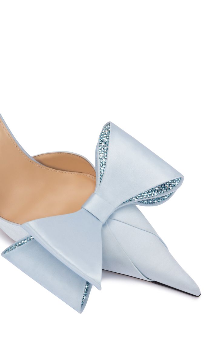 A lavish gift-style bow set with sparkling crystals at the interior inspires the name of this pointy-toe slingback pump done in lustrous silk satin. 3 3/4" (95mm) heel (size 8.5US.38.5EU) Elasticized slingback strap Textile upper/leather lining/leather and synthetic sole Made in Italy Designer Shoes Luxury Formal Slingback Pumps With Bow Straps, Luxury Bow Slingback Pumps For Formal Occasions, Luxury High Heel Slingback Pumps With Bow, Luxury Slingback Pumps With Bow Straps For Evening, Luxury Slingback Pumps With Bow, Luxury Evening Slingback Pumps With Bow Straps, Luxury Heels With Bow For Gala, Luxury Bow Heels For Gala, Designer Heels With Bow For Party