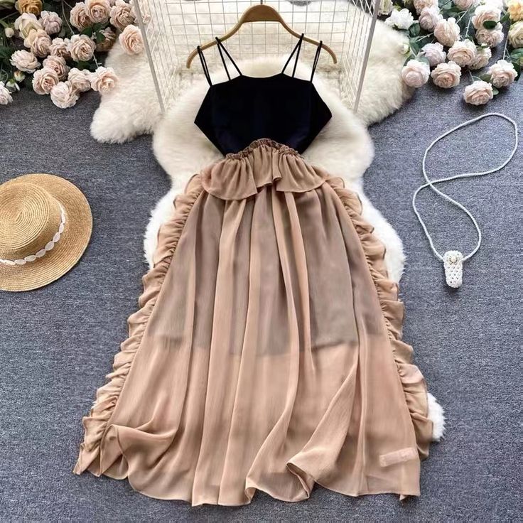 Spaghetti strap dress, fairy lace dress,chic dressMaterial:blendedStyle:fairyColor:as pictureFeatures: chicSize:(cm):S,M,L 1inch=2.54cm 1cm=0.39inchS: Full length 103 bust 78 waist 68&ltbr/>&ltp&gtM: Full length 104 bust 82 waist 72</p>&ltbr/>&ltp&gtL: Full length 105 chest 86 waist 75</p>&ltbr/>&ltp&gtNote:Due to different measurement methods,there will be 1-3 error(unite:cm), please understand.</p>&ltbr/>&ltp&gtPlease check the size carefully when you choose items,thank you.</p>&ltbr/> Ruffled Sleeveless Fairy Dress For Summer, Sleeveless Ruffled Fairy Dress For Summer, Fairycore Spaghetti Strap Party Dress, Evening Suspender Dress With Spaghetti Straps And Ruffles, Elegant Sleeveless Fairy Dress With Ruffles, Elegant Sleeveless Ruffled Fairy Dress, Summer Chiffon Fairy Dress, Elegant Suspender Dress With Ruffles And Spaghetti Straps, Elegant Ruffled Camisole Dress