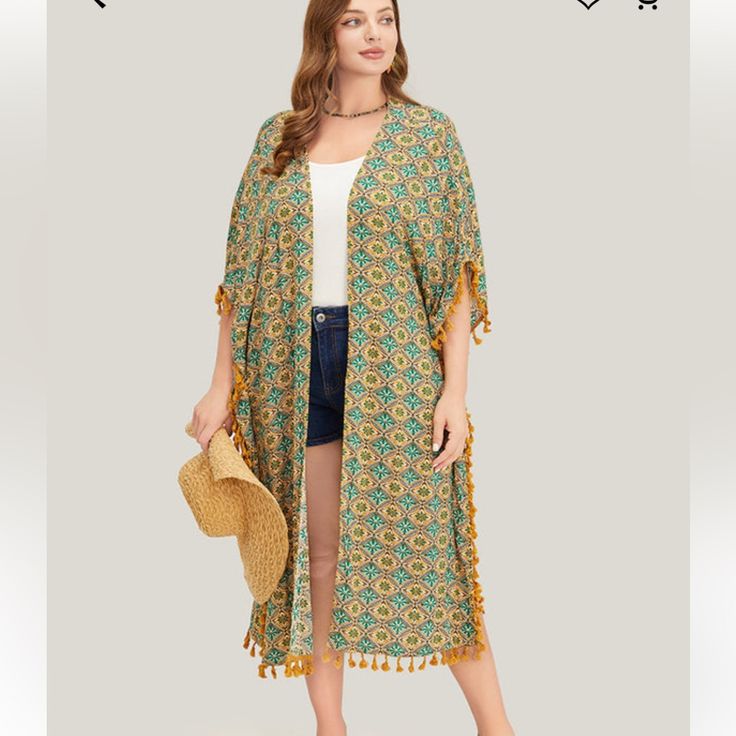 Nwt-Boho Style, Plus Size: 22/24 Open Front Long Kimono Bohemian Multicolor Tassel Cover-up, Fall Bohemian V-neck Cover-up, Casual Multicolor Boho Print Cover-up, Spring Hippie Boho Print Cover-up, Hippie Style Fall Vacation Cover-up, Hippie Fall Vacation Cover-up, Fall Bohemian Beach Cover-up, Flowy Bohemian Cover-up, Multicolor Bohemian Printed Cover-up