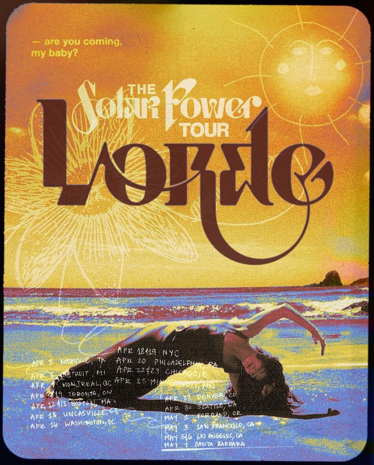 morgan’s Instagram profile post: “tour poster from scans of the solar power music box and my handwriting :)) @lorde 🤎☀️ . . . . #lorde #solarpower #design…” Lorde Poster, Lorde Lyrics, Poster Typography, Music Board, Tour Poster, Dorm Posters, Concert Aesthetic, Book Wall, Lyric Poster