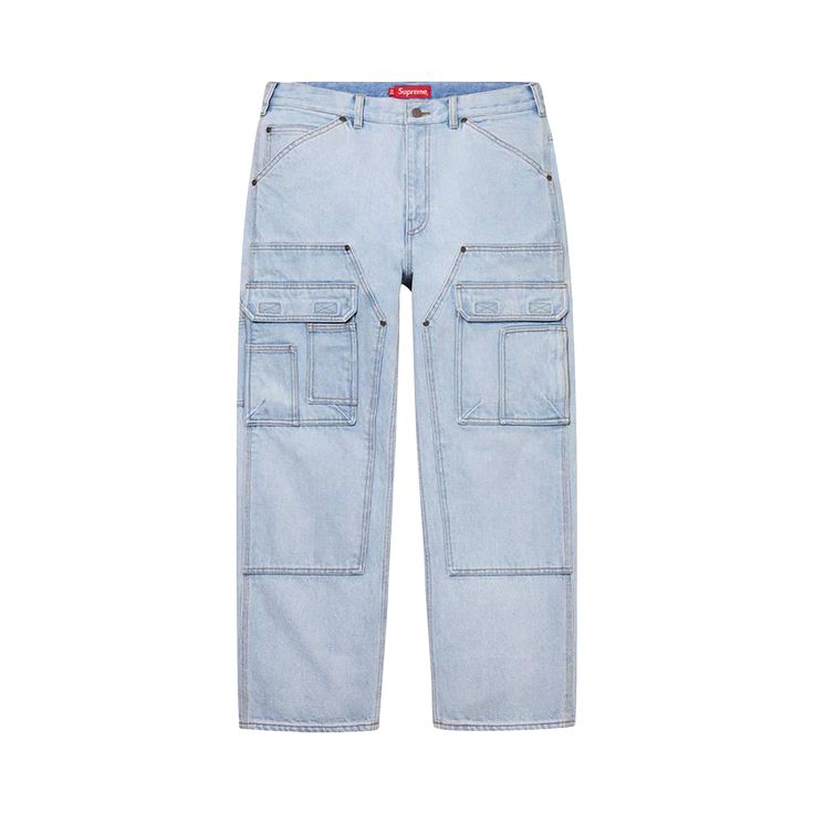 Find SUPREME Double Knee Denim Utility Pant 'washed on Editorialist. Supreme Double Knee Denim Utility Pant 'Washed Blue' Light Wash Denim Cargo Pants With Patch Pockets, Light Wash Jeans With Patch Pockets For Streetwear, Rigid Denim Cargo Pocket Jeans For Spring, Mid-rise Washed Light Indigo Jeans, Spring Cargo Pocket Rigid Denim Jeans, Spring Rigid Denim Jeans With Cargo Pockets, Spring Recycled Denim Cargo Jeans With Five Pockets, Utility Style Faded Jeans With Five Pockets, Medium Wash Recycled Denim Cargo Jeans With Five Pockets