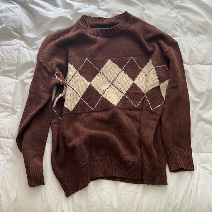 Nwt Shein Dazy Argyle Pattern Drop Shoulder Sweater Size S(0) Coffee Brown Coffee Brown Casual Geometric Pullovers Regular Round Neck Long Sleeve Drop Shoulder Oversized Medium Stretch Fabric 100% Acrylic Machine Wash Or Professional Light Brown Clothes Aesthetic, Grandpa Sweaters Aesthetic Outfits, Brown Clothes Outfit, Brown Clothes Aesthetic, Outfit Core, Brown Aesthetic Outfit, Moodboard Pictures, Senior Outfits, Brown Clothes