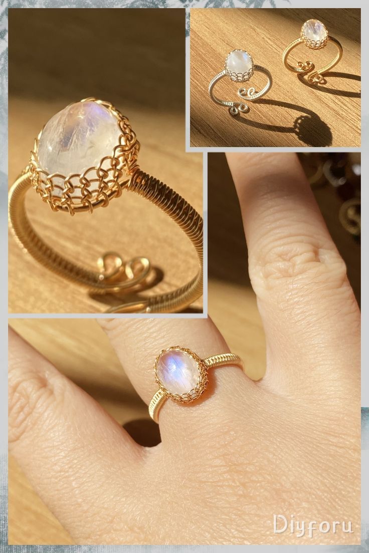 Step into a realm of enchantment with our Lunar Whispers Ring. Each delicate curve of moonstone whispers secrets of the night sky, as if holding the mysteries of the universe within its iridescent depths. Embrace the ethereal allure and let the whispers of the moon guide you on a journey of timeless elegance and celestial beauty. #ring#wirewrap#jewelry#wirejewelry#Diyjewelry#handmadejewelry#DIYring#wire work#moonstone#diygifts Delicate Moonstone Ring Gift, Ethereal Adjustable Moonstone Ring, Delicate Handmade Moonstone Ring Gift, Dainty Handmade Open Moonstone Ring, Delicate Adjustable Moonstone Ring As Gift, Handmade Dainty Moonstone Open Ring, Handmade Delicate Moonstone Ring For Gift, Handmade Adjustable Moonstone Crystal Ring, Adjustable Ethereal Moonstone Ring