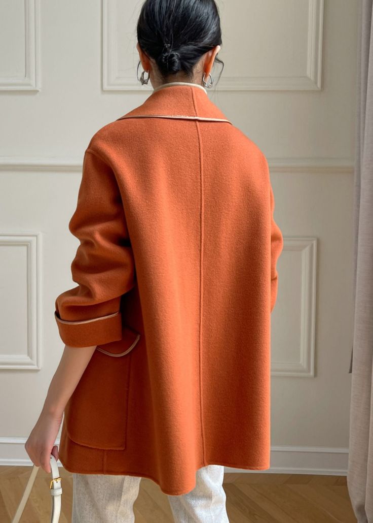 This gorgeous women's jacket is made from a sumptuous wool blend, with a stylish shawl collar and a fabulous shade of orange. An elegant piece to add a luxurious finish to any look. Shawl collar Open front Long sleeves It comes with a leather belt 10% wool, 90% polyester No lined Dry clean Women's outerwear Item #3103141 Size info XS=US2=UK6=EU32 S=US4-6=UK8-10=EU34-36 M=US8-10=UK12-14=EU38-40 ★★ It would be helpful if you provided your height and weight so that I could assist you in choosing th Blazer Wide Leg Pants, Wide Leg Pants Suit, Shawl Collar Coat, Collar Coat, Collared Coat, Pants Suit, Shades Of Orange, Shawl Collar, Height And Weight