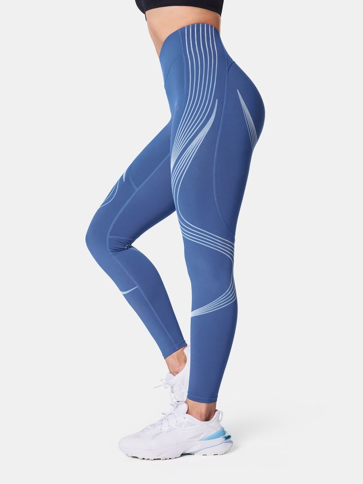 Body Sculpt High Intensity Leggings Blue Functional Training Bottoms, Functional Blue Training Bottoms, Blue Compression Tights With Go-dry Technology, Blue Compression Go-dry Tights, Blue Compression Tights With Go-dry, Compressive Blue Athleisure Tights, Blue Compressive Athleisure Tights, Light Blue Sportswear Bottoms For Gym, Blue Sportswear Bottoms For Training